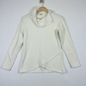 Aventura Off White Ivory Fleece Asymmetrical Cowl Pullover Sweatshirt Womens XS‎